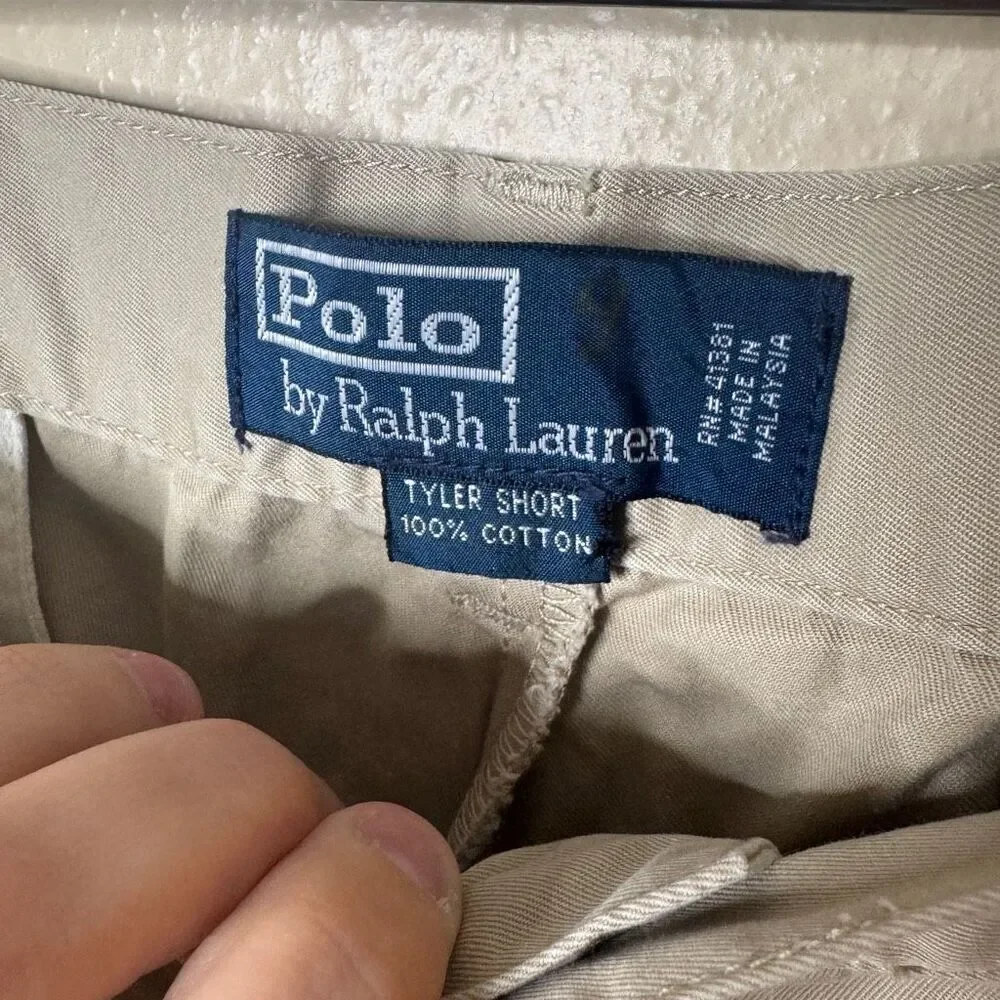 Polo Ralph Lauren Shorts Men's 38 Beige Chino Pleated Outdoors Cotton - Picture 3 of 11
